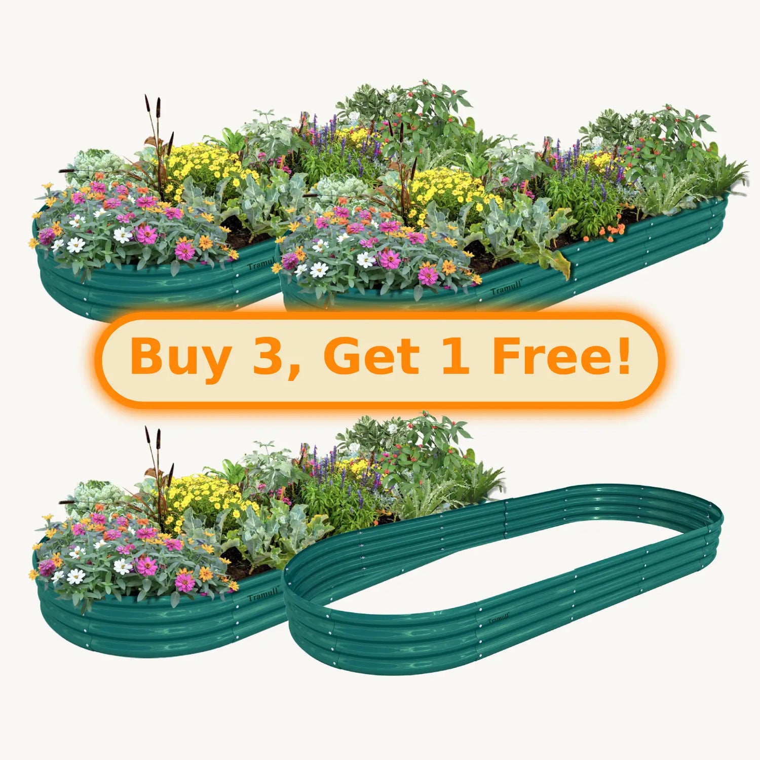 Bundle of 4 | 12" Tall 8x3ft Oval Metal Raised Garden Beds