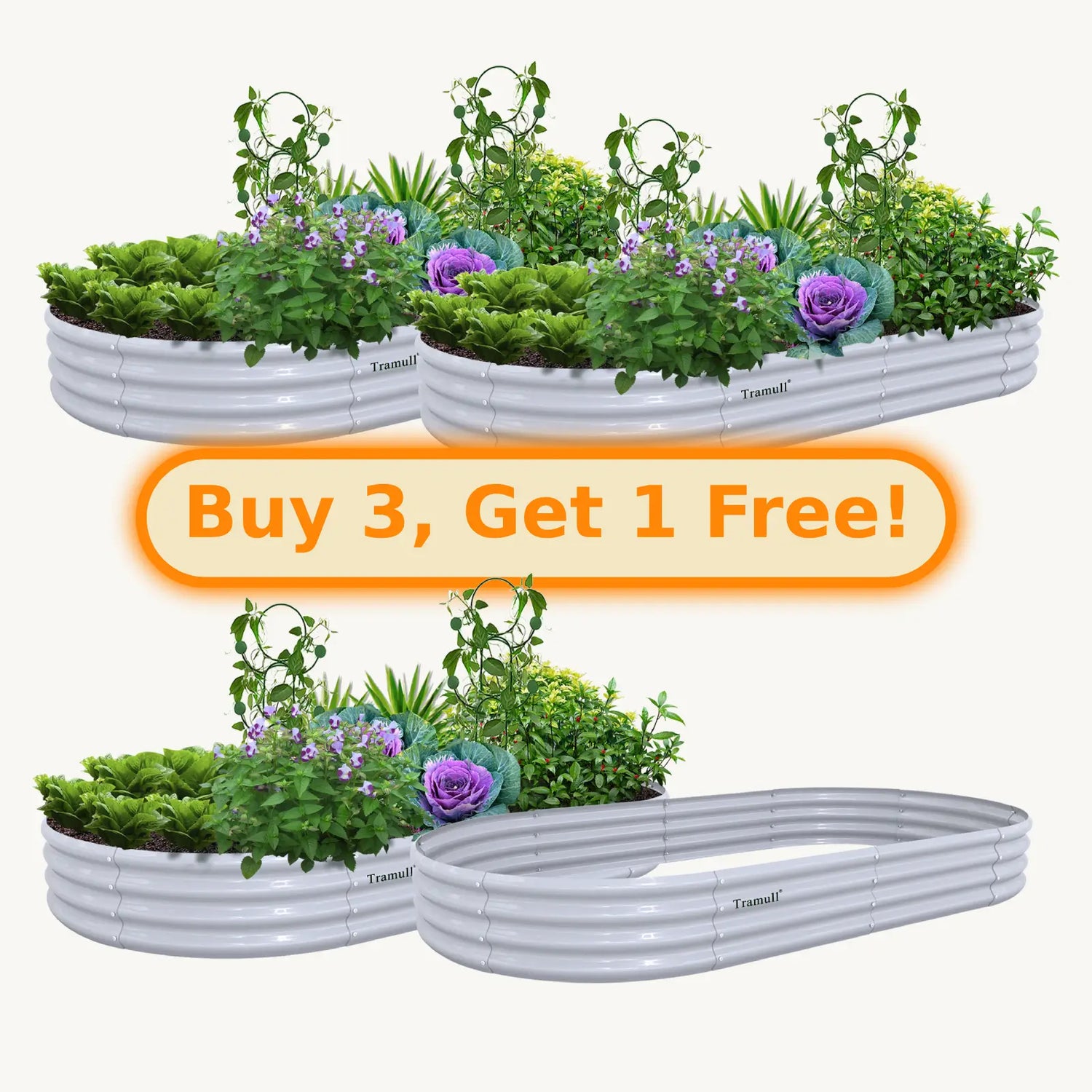 Bundle of 4 | 12" Tall 8x4ft Oval Metal Raised Garden Beds