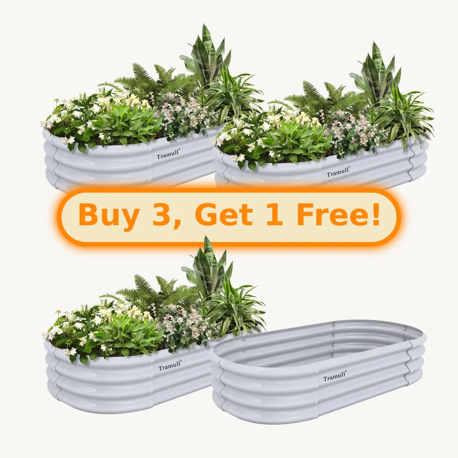 Bundle of 4 | 12" Tall 4x2ft Oval Metal Raised Garden Beds