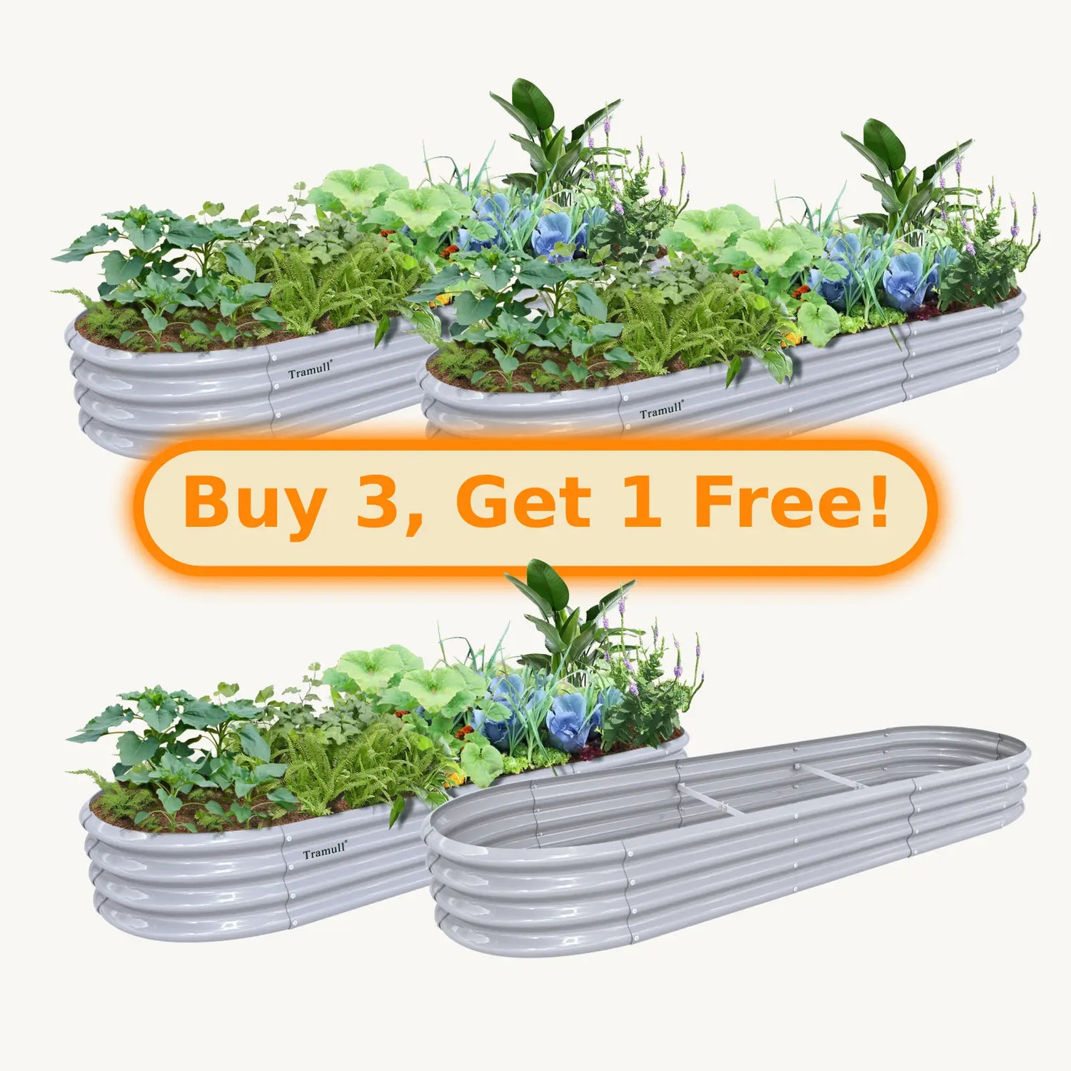 Bundle of 4 | 12" Tall 12x2ft Oval Metal Raised Garden Beds